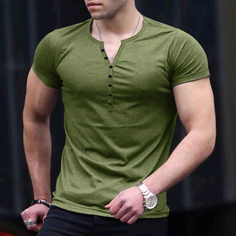 Solid color button men's short sleeve T-shirt