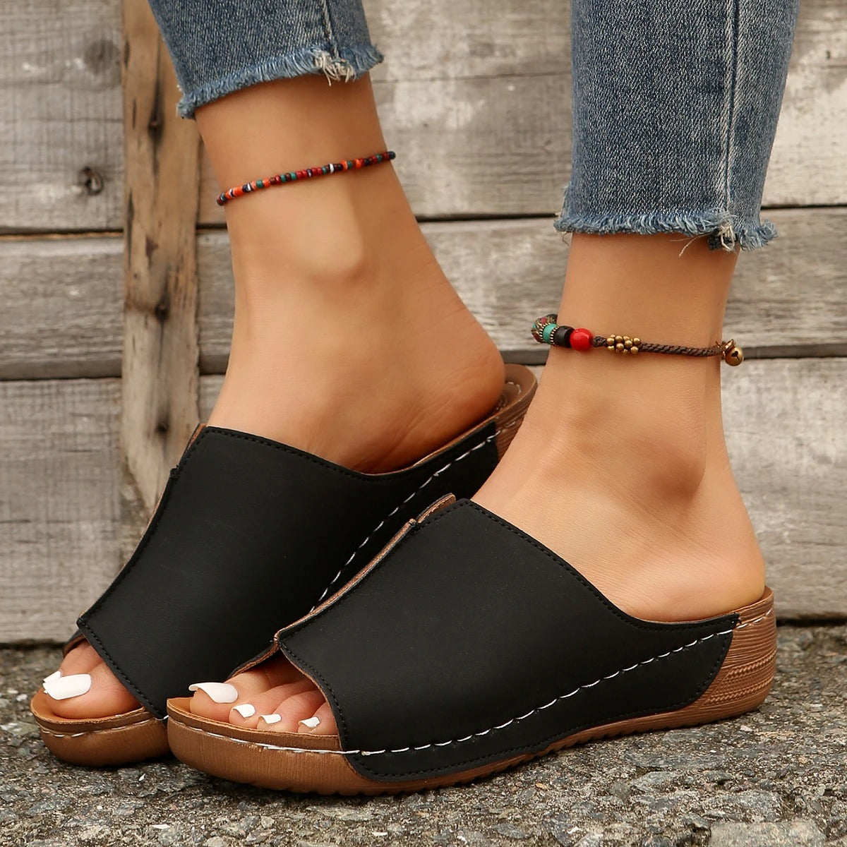 Plus Size 43 Sandals Summer New Women Retro Summer Flat Casual Outdoor Beach Slippers Female Wedge Platform Orthopedic Slides