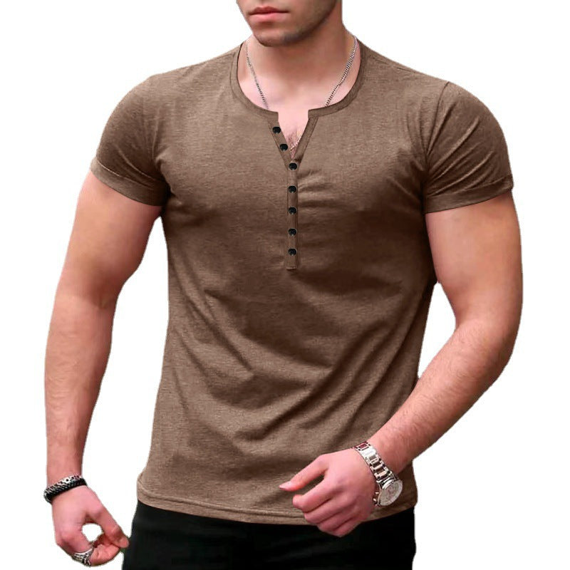 Solid color button men's short sleeve T-shirt