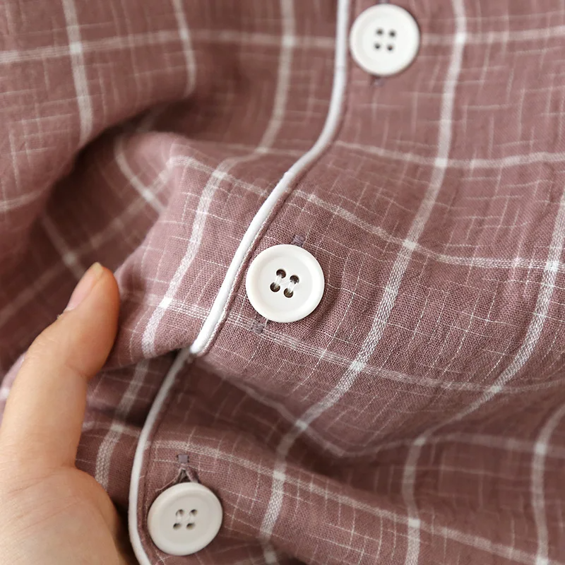 New Men's Spring/Summer Pajama Set 100% Cotton Plaid Long Sleeve Pants Two Piece Set Large Relaxed Home Furnishing