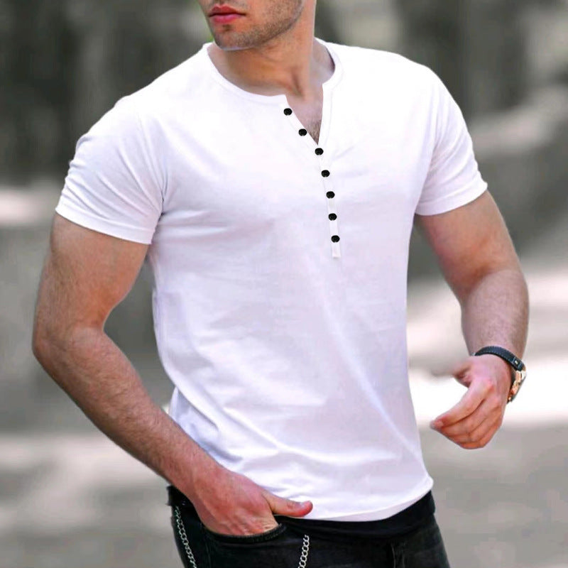 Solid color button men's short sleeve T-shirt