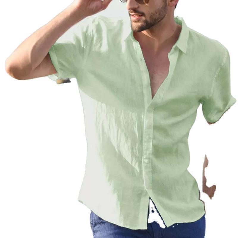 Men's short sleeve casual cardigan shirt solid color shirt