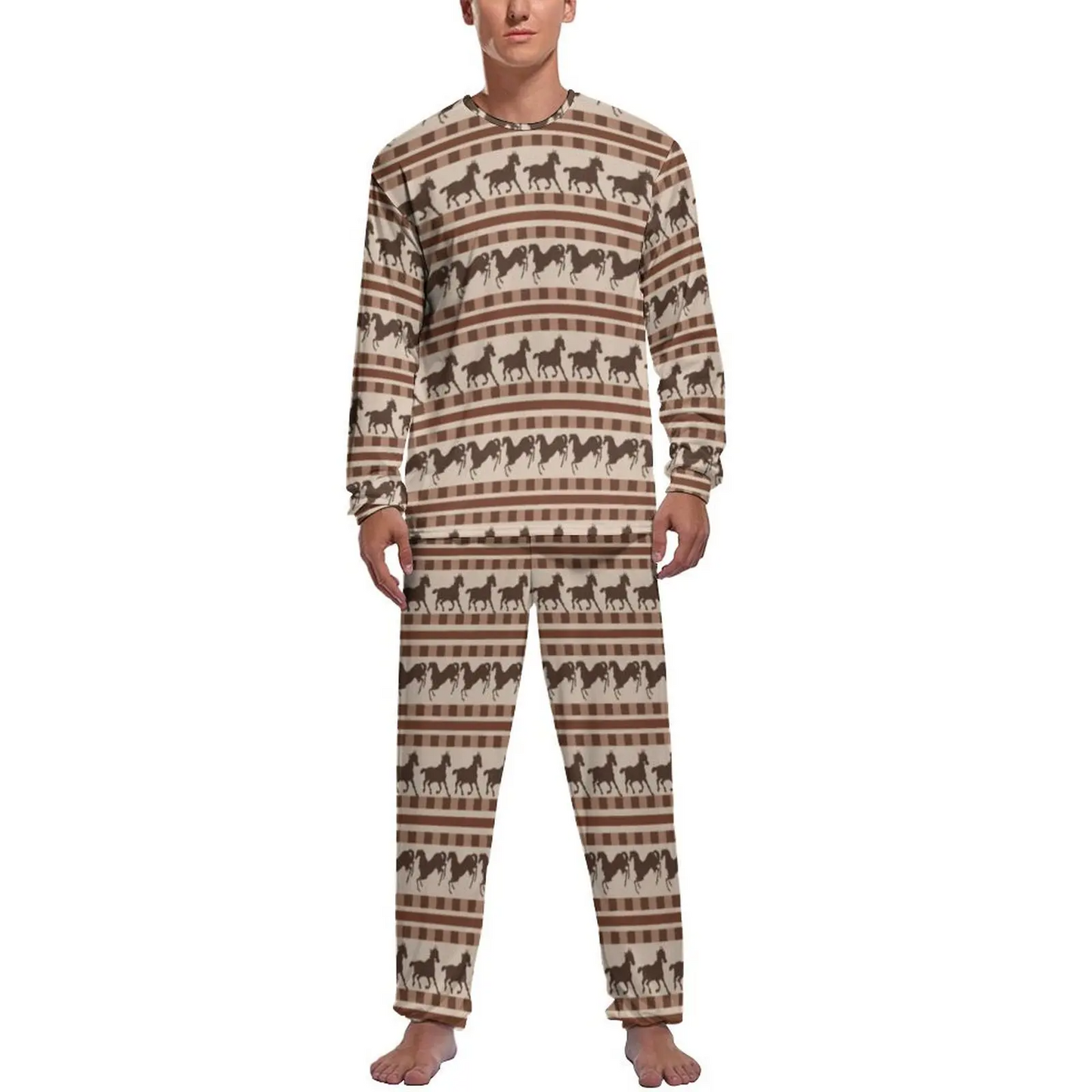 Colorful Running Horse Pajamas Long Sleeve Cute Animal Print 2 Piece Aesthetic Pajamas Set Autumn Male Graphic Cute Nightwear