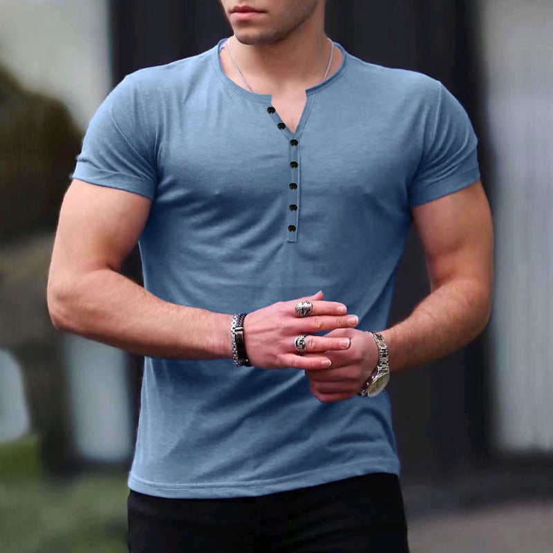 Solid color button men's short sleeve T-shirt