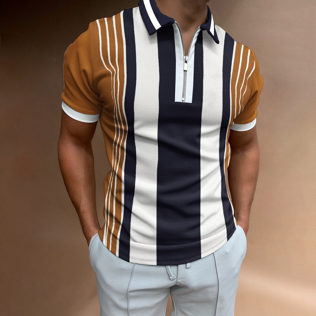 Gray Zipper Plaid Men's T-shirt Top