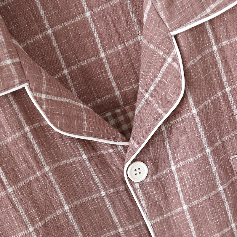 New Men's Spring/Summer Pajama Set 100% Cotton Plaid Long Sleeve Pants Two Piece Set Large Relaxed Home Furnishing