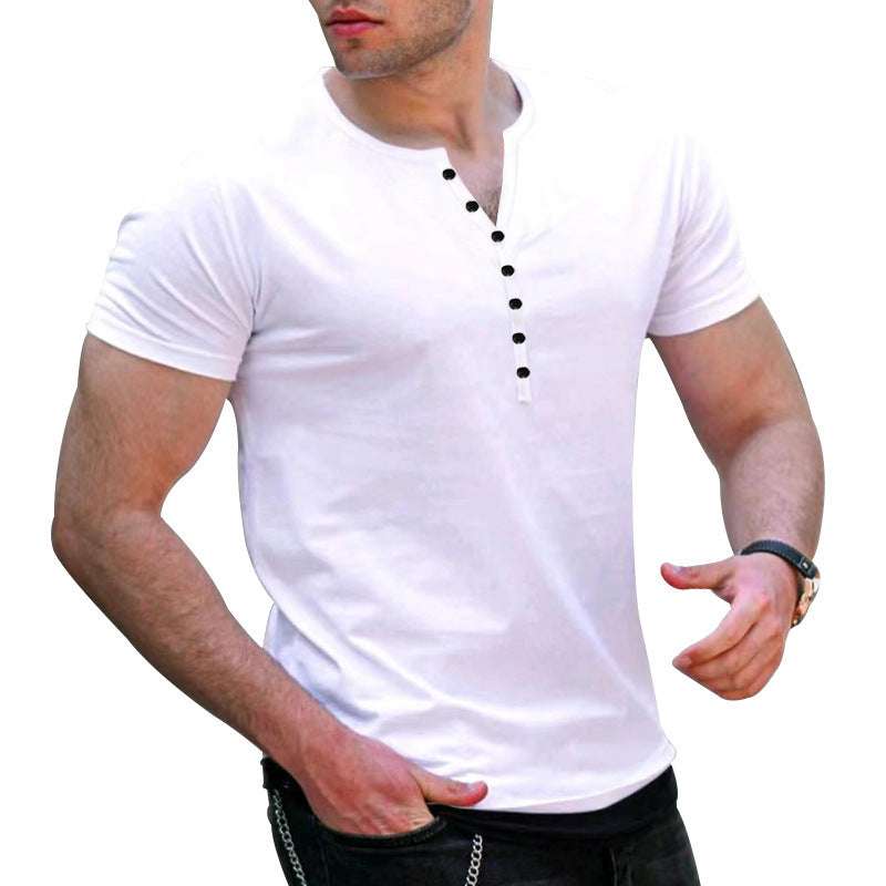 Solid color button men's short sleeve T-shirt