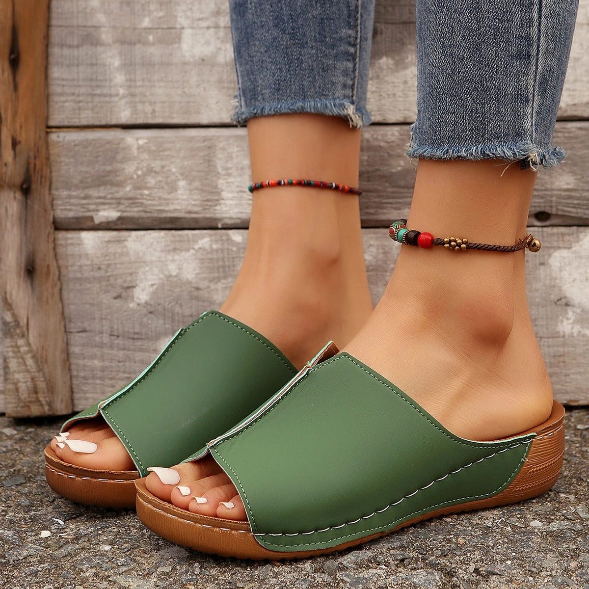 Plus Size 43 Sandals Summer New Women Retro Summer Flat Casual Outdoor Beach Slippers Female Wedge Platform Orthopedic Slides