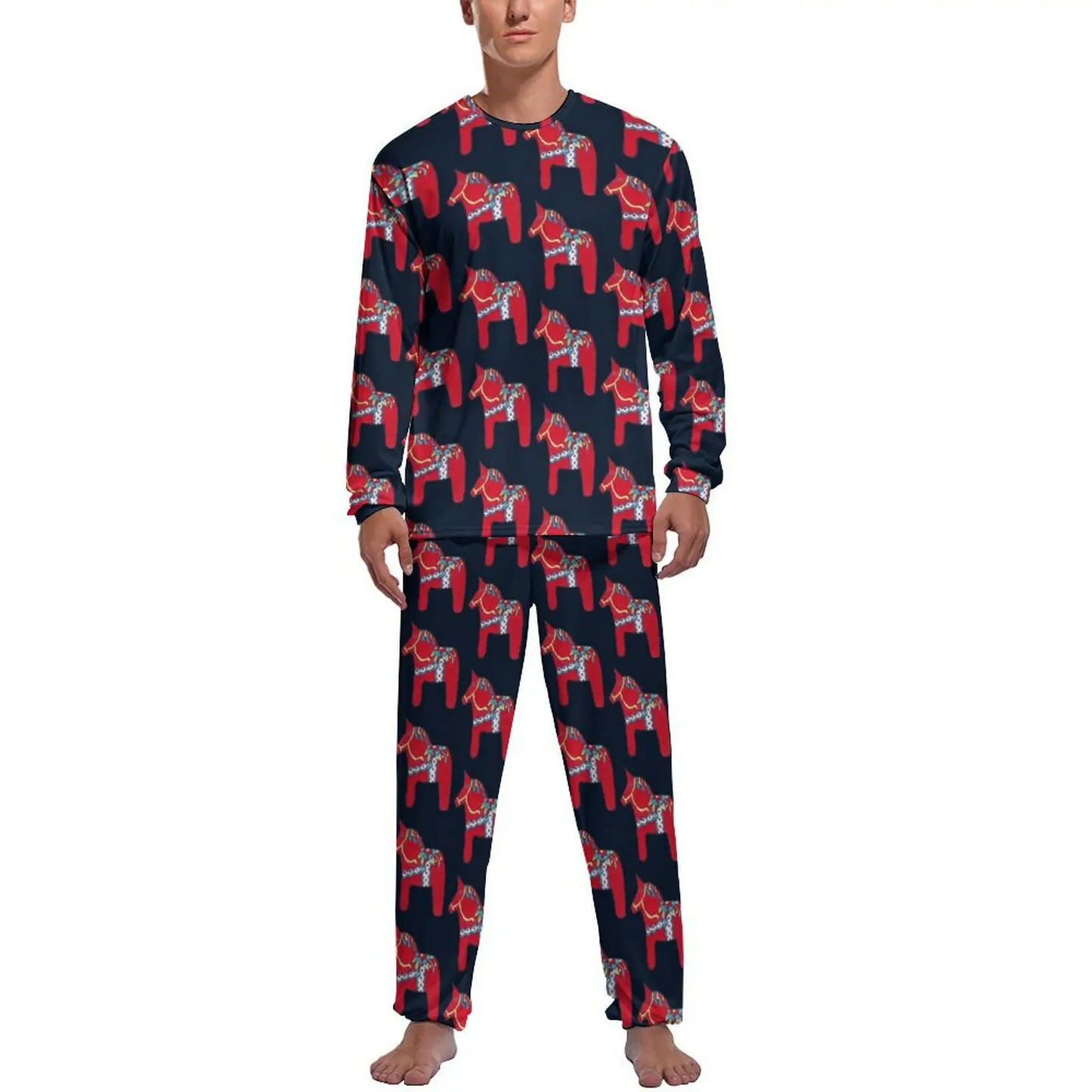 Colorful Running Horse Pajamas Long Sleeve Cute Animal Print 2 Piece Aesthetic Pajamas Set Autumn Male Graphic Cute Nightwear