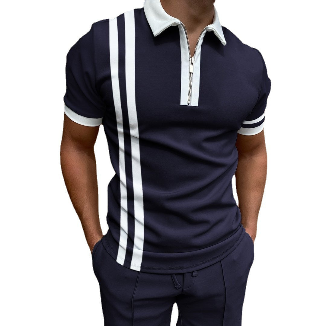 Gray Zipper Plaid Men's T-shirt Top