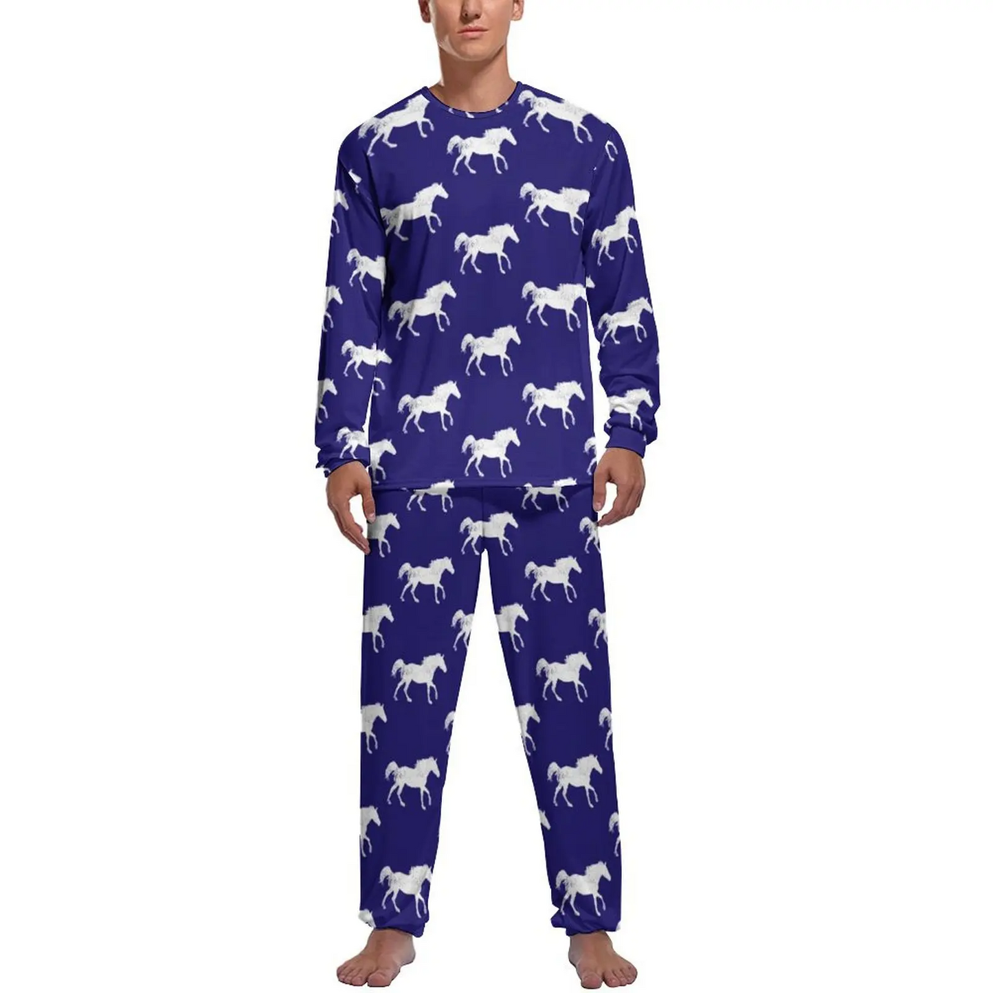 Colorful Running Horse Pajamas Long Sleeve Cute Animal Print 2 Piece Aesthetic Pajamas Set Autumn Male Graphic Cute Nightwear