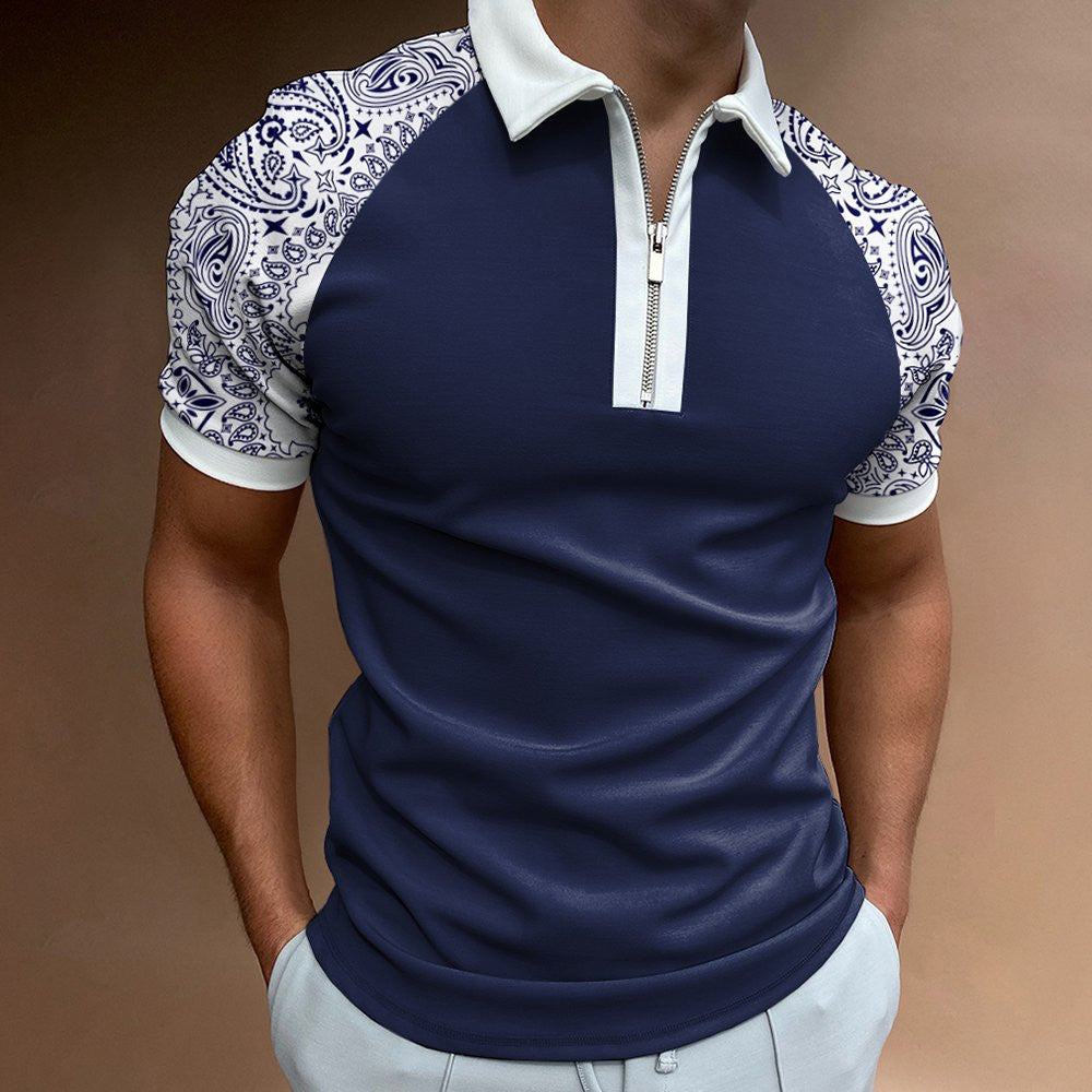 Gray Zipper Plaid Men's T-shirt Top