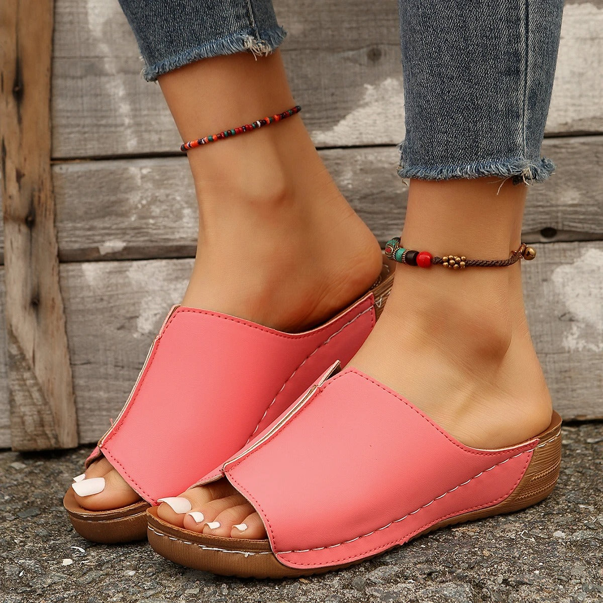 Plus Size 43 Sandals Summer New Women Retro Summer Flat Casual Outdoor Beach Slippers Female Wedge Platform Orthopedic Slides
