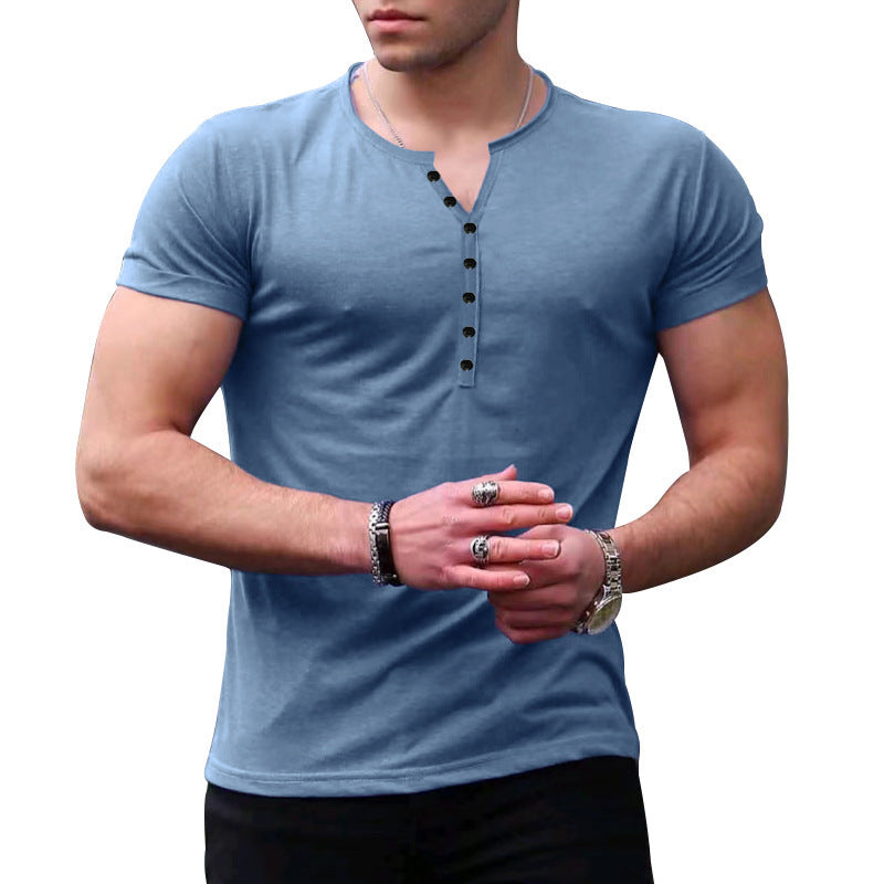 Solid color button men's short sleeve T-shirt