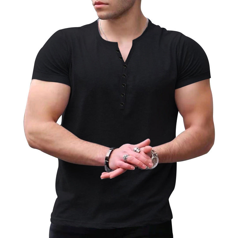 Solid color button men's short sleeve T-shirt
