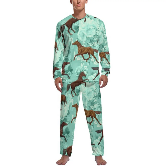 Colorful Running Horse Pajamas Long Sleeve Cute Animal Print 2 Piece Aesthetic Pajamas Set Autumn Male Graphic Cute Nightwear